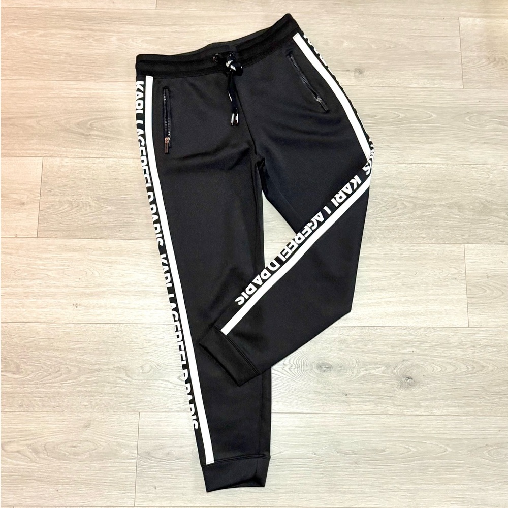 Karl Lagerfeld Black Track Pants with White Accents